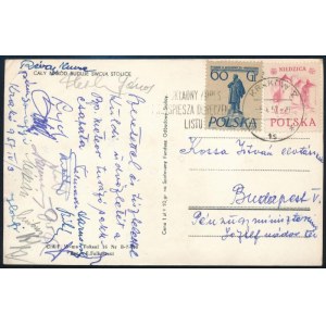 1957 Lengyelországi sakkversenyről írt levelezőlap Kossa István miniszternek magyar sakkozók (BP. Meteor...