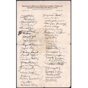 cca 1920-30 A kor híres, neves festőművészei, grafikusai autográf aláírásai: Nádler Róbert, Major Jenő, Bardócz Dezső...