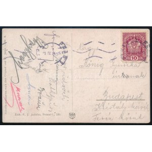 cca 1915 Az MTK labdarúgói által aláírt képeslap Prágából Orth, Braun Vágó és mások aláírásával ...