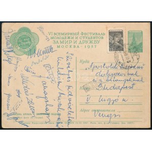 1959 Magyar labdarúgók által aláírt képeslap Moszkváól, több válogatott játékossal Várhidi, Grozdics, Faragó, Borsányi...
