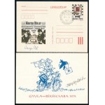 5 db levelezőlap a bélyegek vagy a levelezőlap tervező grafikusok aláírásával: Kass János, Dargay Attila...