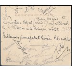 1933 Minerva Berlin - FTC (1-5, 1933. ápr. 16.) húsvéti torna játékosainak aláírásai, Lázár, Székely, Toldi, Táncos...