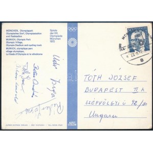 1972 Magyar ökölvívók által írt képeslap autográf aláírásokkal a Müncheni olimpiáról: Adler, Botos, Tóth Imre, Réder ...