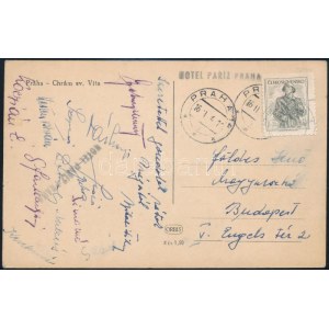 1941 Prágai képeslap a magyar asztalitenisz válogatott tagjainak aláírásával Sidó, Juhos, Kóczián Éva stb. ...