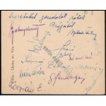 1941 Prágai képeslap a magyar asztalitenisz válogatott tagjainak aláírásával Sidó, Juhos, Kóczián Éva stb. ...