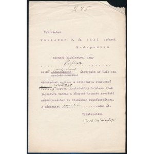 cca 1894 Bródy Sándor (1863-1924) aláírása egy Wodianer F. és Fiai részére szóló fordítással (Hófehérke...