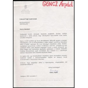 2003 Göncz Árpád volt államfő autográf aláírása Litteratti...