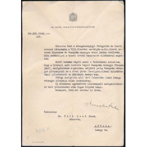 1942 Keresztes-Fischer Ferenc belügyminiszter által aláírt okirat