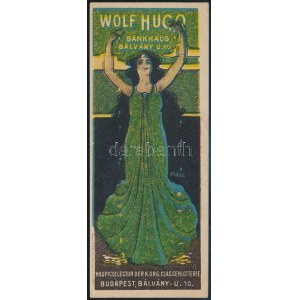 cca 1903 Márk Lajos (1867-1942): Wolf Hugo Bankház litografált szecessziós számolócédulája, Bp....
