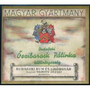 Budafoki Őszibarack Pálinka különlegesség italcímke, 9,5x8,5 cm