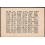 1883 Kártyanaptár Párizsi órásüzlet kártyákkal, koponyával,. Litográfia / Paris watch shop calendar card...