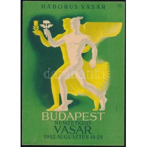 1942 Budapesti Nemzetközi Vásár - Háborús vásár, art deco plakát, szign.: Konecsni György (1908-1970), karton attrap...