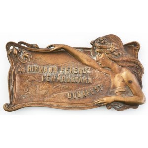 Hirmann Ferencz Fémárugyára Budapest feliratú szecessziós fém tábla, 20×11 cm ...
