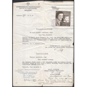 1944 A svájci követség menlevele (Schutzpass) Oskar Szamekiu a volt román diplomáciaimisszió feleségének részére...