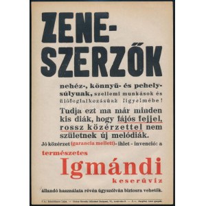 Zeneszerzők..., Igmándi keserűvíz reklámos villamosplakát, Globus-ny., kis szakadással...