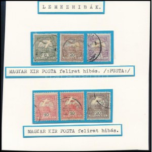 6 db Turul bélyeg lemezhibákkal / with plate flaws