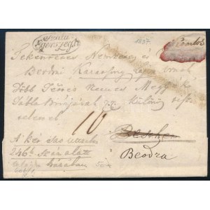 1837 Portós levél / Unpaid cover Szala=Egerszegh - Beodra