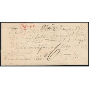 1847 Portós levél / Unpaid cover, piros / red Tállya + piros / red Abony - Tass. Certificate: Czirók (Rompes 40...