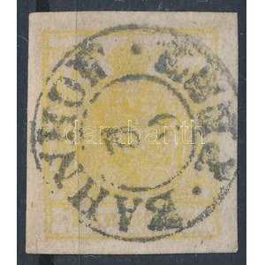 1850 1kr MP type III. citromsárga / yellow BAHNHOF / PEST. Certificate: Steiner