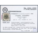 1850 2kr mélyfekete, type: MP III. / deep black PESTH Certificate: Babor