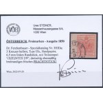 1850 3kr HP type IIIa. világos piros, a bal oldalon 6,5 mm-es ívszéllel / light red with 6...
