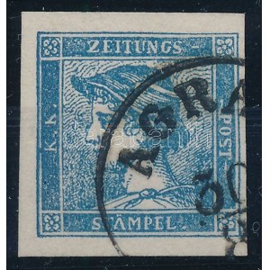 1851 Kék Hírlapbélyeg type IIc / blue Newspaper stamp AGRA(M) Certificate: Strakosch