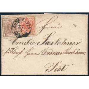 ~1853 6kr + 3kr HP III. levélen / on cover SOMMEREIN - Pest. Certificate: Goller