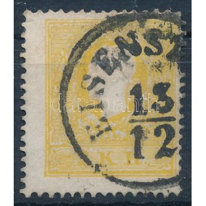 1858 2kr type IIa. sötétsárga, a bélyegkép erősen jobbra tolódott, a jobb felső sarokfog sérült / dark yellow...