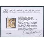 1858 2kr type IIa. sötétsárga, a bélyegkép erősen jobbra tolódott, a jobb felső sarokfog sérült / dark yellow...
