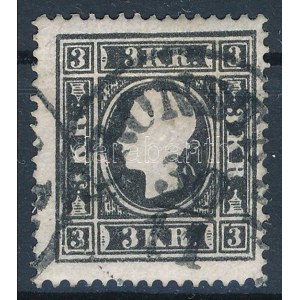 1858 3kr type Ia, fekete / black KRONSTA(DT) Certificate: Ferchenbauer