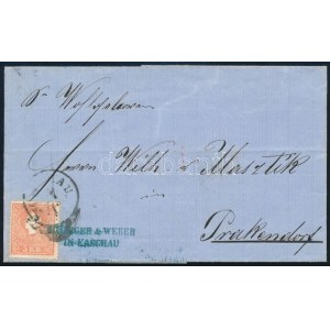 ~1860 5kr type II. levélen / on cover (KASCH)AU + kék cégbélyegzés / blue company seal