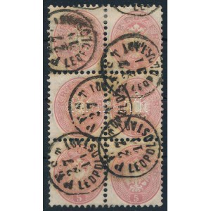 1864 5kr hatostömb / block of 6 (MBK ca. 1200 p) PEST / LEOPOLDSTADT