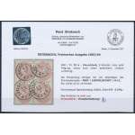 1864 5kr négyestömb / block of 4 PEST / LEOPOLDSTADT Certificate: Strakosch