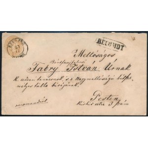 1866 15kr + 10kr ajánlott levélen / on registered cover EPERJES - Pest