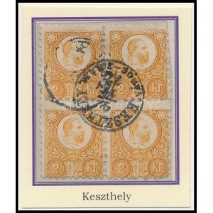 1871 Réznyomat 2kr négyestömb / Mi 8 block of 4 KESZTHELY / VÁROS-ZALA M.