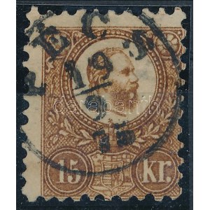 1871 Réznyomat rézvörös 15kr, decentrált / copper red PÉCS Certificate: Ferchenbauer
