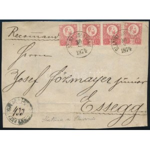 1874 4 x Réznyomat 5kr ajánlott levél előlapon / on registered cover front SLATINA-SLAVONIA ...