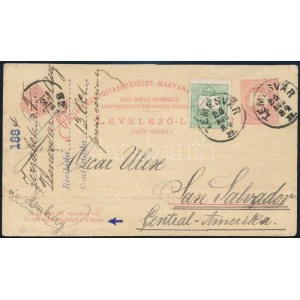 1884 aug. 24. Tengeri posta tarifa (Sea port tarif) 5kr UPU válaszos levelezőlap főlapja 3kr kiegészítéssel...