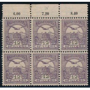 1904 Turul 12f ívszéli hatostömb, b számvízjelállással (58.800) / Mi 80 margin block of 6...