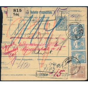 1916 Csomagszállító 95f bérmentesítéssel, 15f fekbérrel és 25f visszajelentési díjjal ...