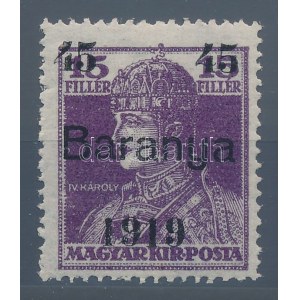 Baranya I. 1919 Károly 45f/15f próbanyomat / Mi VII. proof. Sign: Bodor