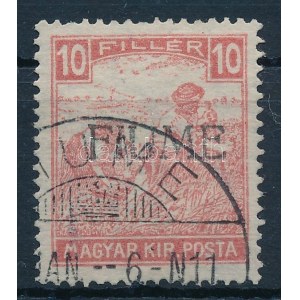 Fiume 1918 Fehérszámú Arató 10f HP II. Signed: Bodor