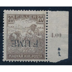 Fiume 1918 Arató 20f M.I. fordított F UME felirattal!!! / Mi 14 with inverted F UME overprint, RRR! Signed...