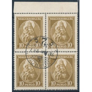 1932 Nagy Madonna 10P ívszéli négyestömb, ritka / Mi 487 margin block of 4 SOPRON
