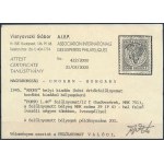 Abony 1945 1,40P/12f ívsarki négyestömb, az ívszélin falc / corner block of 4, hinged in the margin. Certificate...