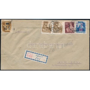 Abony 1945.05.08. (1. díjszabás) Távolsági ajánlott levél, 2P/50f az abonyi postamester által felülnyomott bélyeggel ...