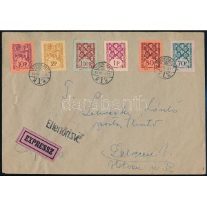 Nagyvárad II. 1945 Expressz levél 6 db Nagyvárad II. vágott bélyeggel bérmentesítve, Nagyváradról Debrecenbe (szakadás...