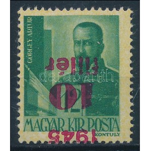 1945 Kisegítő 10f/12f fordított felülnyomással (20.000) / Mi 780 with inverted overprint. Certificate...