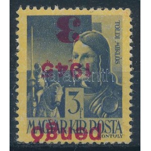 1945 Kisegítő 3P/3f fordított felülnyomással (20.000) / Mi 805 with inverted overprint. Certificate...