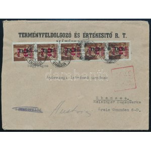 1946 (7. díjszabás) Levél TI.2./10f/4f ötöscsíkkal bérmentesítve Mátészalkáról Ausztriába ...
